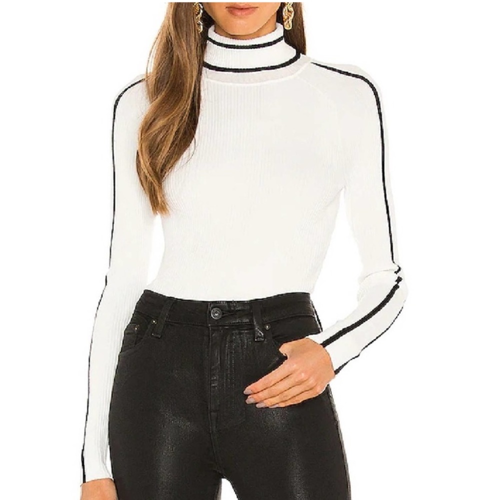 MILLY TURTLENECK ECRU CREAMY WHITE BLACK RACER STRIPE LONG SLEEVE SWEATER M
